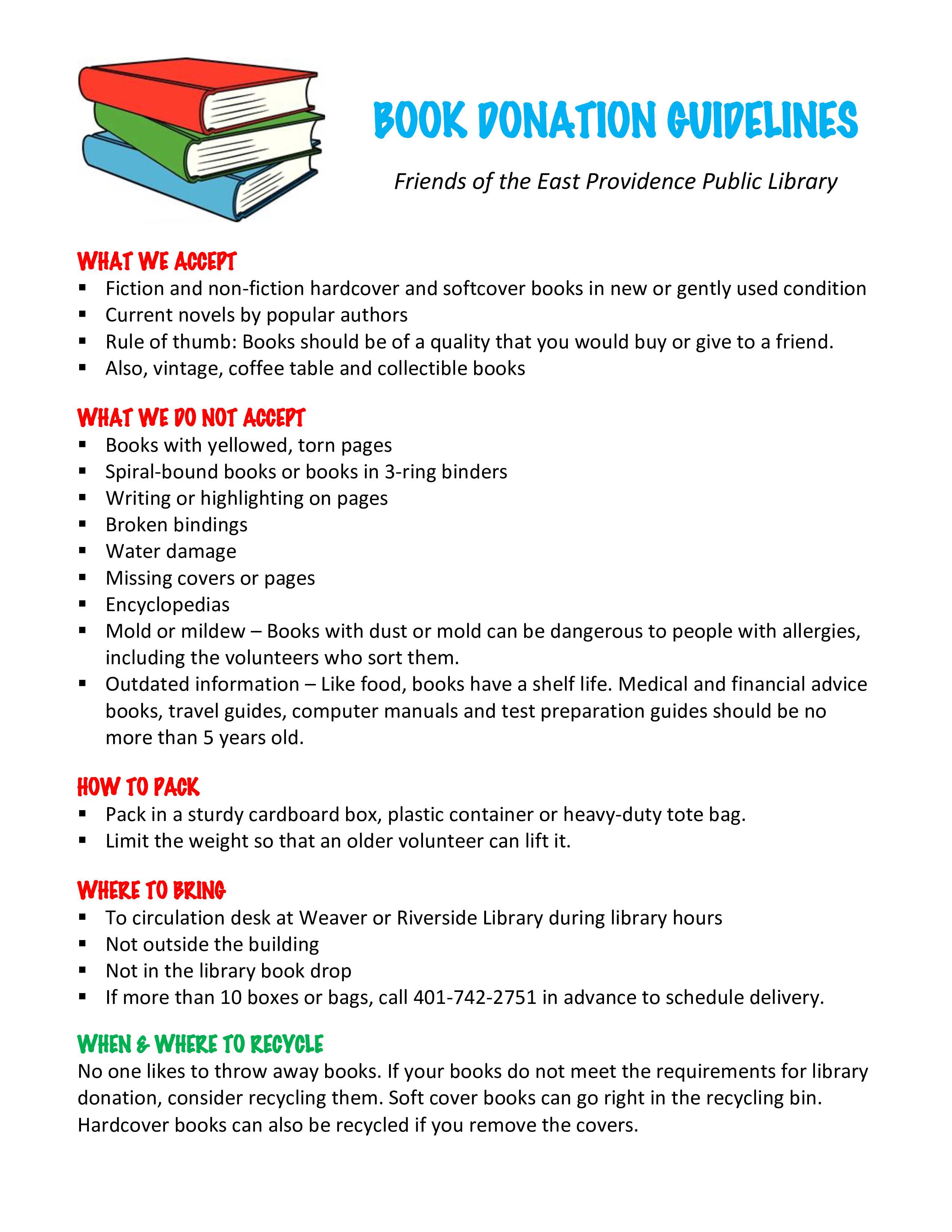 Book donation guidelines