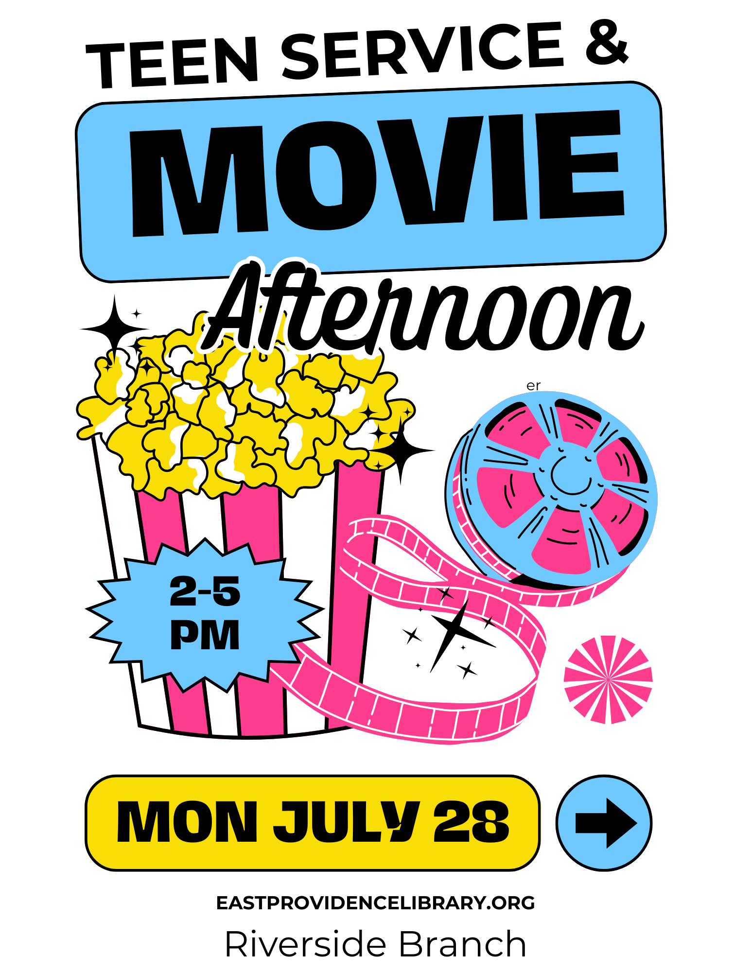 Teen Service and a Movie happening at Riverside on July 28 from 2-5pm